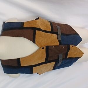 Learsi Genunie Leather Rare 1970 Patchwork Suede Vest Vintage GEM Size M, 20"PTP